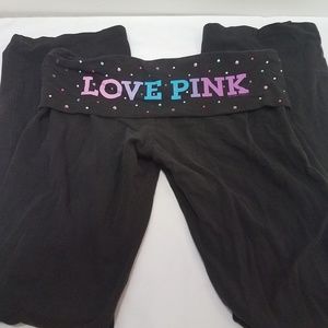 PINK* Rhinestone Fold Over Yoga Pants